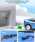 Heavy Duty 21Feet J1772 EV Charger Extension Cord 32 Amp SAE J1772 Extension Cable in use with blue electric vehicle