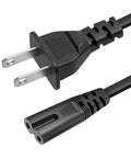 Dead Nuts Reliable Five Foot AC Two Prong Heavy Duty Replacement Power Cable That Just Works For PS5 Xbox Series X TV Monitors Speakers And Printers Black With Molded Design showing plug and IEC C7 connector.