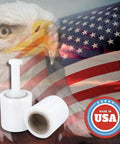 Top Shelf Pre Stretched Clear Plastic Wrap Roll 5 Inch By 1000 Feet Industrial Strength Shrink Film on American flag backdrop.