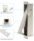 Pocket Door Pull Handle For Flush Mount Sliding Doors In Brushed Nickel Finish showing adjustable tension and sound dampening features