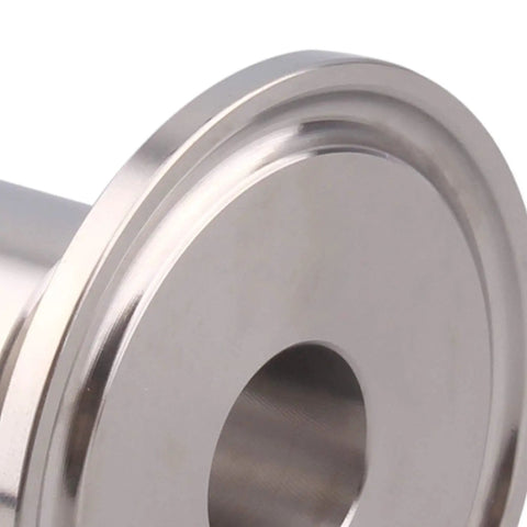 Close-up of One And A Half Inch Tri Clamp To Three Eighths Inch FNPT Ferrule Sanitary Pipe Fitting Stainless Steel 304