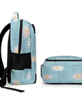 Side view of Pastel Daisy Light Blue Watercolor Printed Backpack For Everyday Use Unisex Large Capacity Polyester Go To Daypack