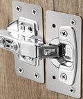 All-In-One Stainless Steel Cabinet Hinge Repair Kit With Side Panel Brackets And Mounting Screws For Furniture Door Cup Base Replacement For Quick Durable DIY Fix And Easy Install, installed on wood surface