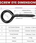 Dimensions of Heavy Duty Black Screw Eyes Set With 3.2 Inch Eye Bolts for hanging cables and wires for hammock stands.