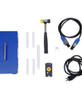 Efficient Electromagnetic Induction Paintless Dent Repair Kit components: blue case, hammer, cables, rods