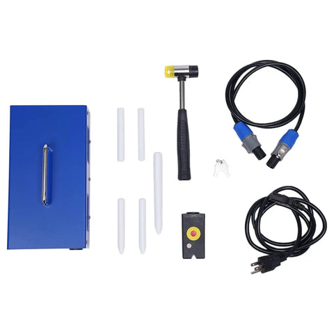 Efficient Electromagnetic Induction Paintless Dent Repair Kit components: blue case, hammer, cables, rods
