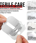 Hand holding 4 Pack Zip Stitch Wound Closure Device for quick suture free repair of cuts and lacerations, with sterile bandages shown.