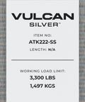 Ultimate Axle Tie Down Kit With Silver Series Webbing label showing item number ATK222-SS and working load limit 3,300 lbs, 1,497 kgs.