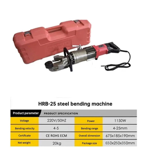 Tough As Nails Electric Hydraulic Rebar Bender Machine Portable Handheld Steel Bar Tool with case, 4-25mm bending range.