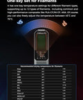 Space Pi Filament Dryer temperature settings display for various filament types including PLA, ABS, PETG, and more.