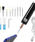 Handheld Electric Screw Extraction Pen And Mini Grinder For Busted Or Jammed Smartphone Bolts With 11 Precision Bit Set showing tools and bits.
