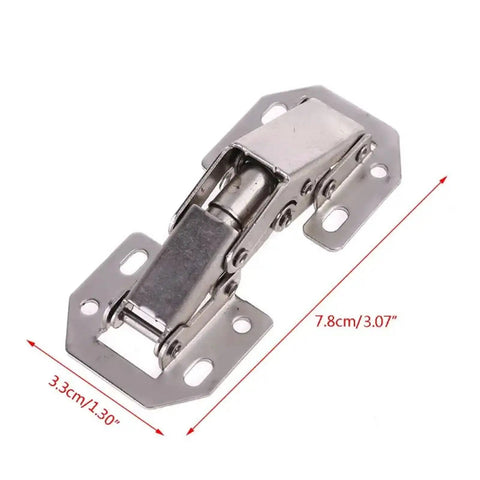 Rock Solid Stainless Steel Cabinet Door Hinge Featuring Drop Dead Smooth Hydraulic Soft Closing 90 Degree Folding Furniture Hardware That Shuts Quietly Without Making A Peep White, detailed view.