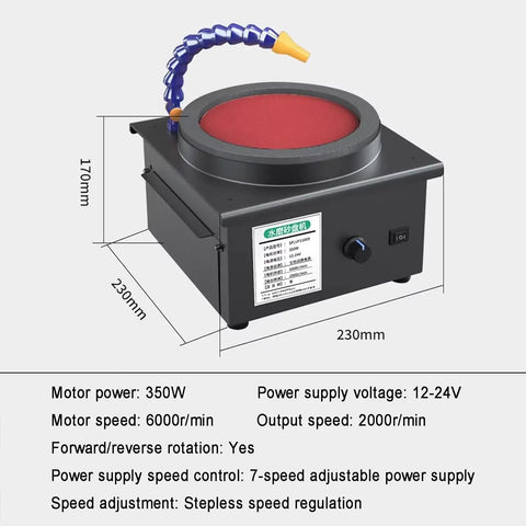 Blast Through Tasks Like A Pro With Heavy Duty 350W Electric Bench Grinder Wheel Sander Having 7 Adjustable Speed Settings Forward And Reverse Toggle For Knife Sharpening Wet Dry Metal Polish, showing 350W bench sander dimensions.