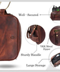 Leather Toiletry Bag For Men On The Go Grooming Travel Kit With Waterproof Lining Buffalo Leather Build Double Zipper
