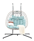 Two Person Egg Swing Chair With Stand For Indoor And Outdoor Patio Wicker Rattan Hanging Chair With Cushion And Pillow