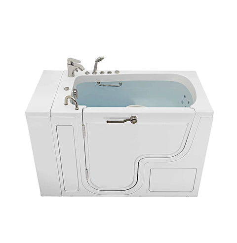 Roll Right Into Knockout Comfort With This 30X52 Wheelchair Accessible Transfer Walk In Tub featuring L door entry and jets.