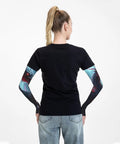 Keep Your Arms Ice Cold With These Urban Mechanical Dragon Cooling Sleeves Lightweight Spandex Blend For Men And Women Sick Fit For Running Cycling Golf Driving Adventures, back view, worn by a woman.