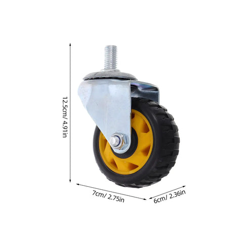 Universal Floor Jack Caster Wheel Replacement For Smooth Rollin Garage Workhorse And Real Deal Shop Fixins Heavy Duty Swivel Caster Upgrade For Hydraulic Trolley Jack Tune Up 492By275Inch with yellow rubber tire and metal swivel mount.