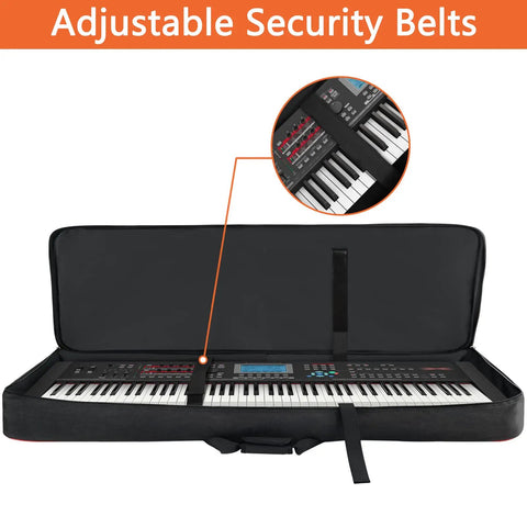 88 Key Keyboard Case Gig Bag With Padded Interior, Sturdy Handle, And Adjustable Shoulder Straps, Features 3 Exterior Pockets