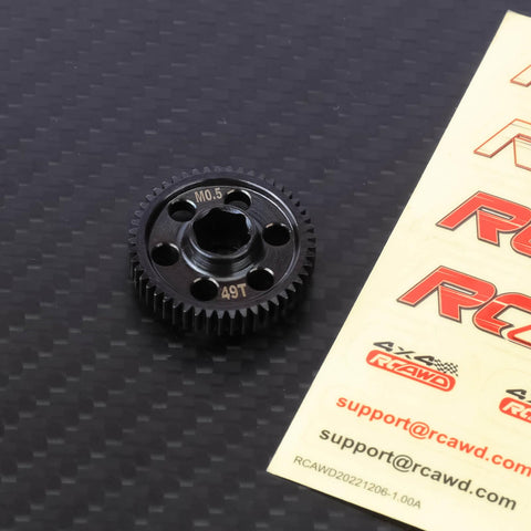 49T 0.5 Mod CNC Spur Gear Upgrade For Typhon Granite Mojave And Losi RC Cars Beefed Up Strength For 1/12, 1/16, 1/14, And 1/18 Scales Durable Metal Gear Set For Stronger Drivetrain on black surface
