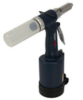 Kick Ass Pneumatic Pop Rivet Gun With Hydraulic Might sets steel rivets up to 3/16 inch for construction work with ergonomic grip.