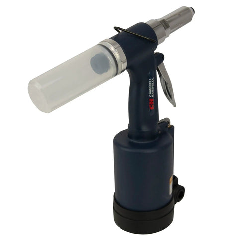 Kick Ass Pneumatic Pop Rivet Gun With Hydraulic Might sets steel rivets up to 3/16 inch for construction work with ergonomic grip.