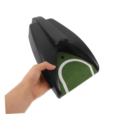Automatic Golf Putting Cup Return System Easy To Use Putting Trainer For Practice shown held in hand, focused on device details