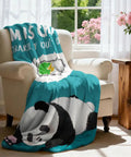 Ultra Soft Fiber Panda Throw Blanket 59x51 Inch on beige armchair, panda design, home decor.