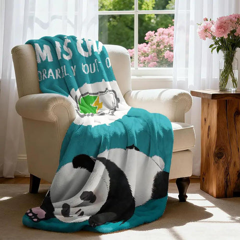 Ultra Soft Fiber Panda Throw Blanket 59x51 Inch on beige armchair, panda design, home decor.