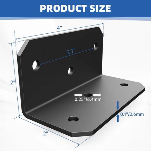 Heavy Duty 4X2 Steel L Brackets With 300 Pound Load Rating Thickened Steel Supports showing detailed dimensions and size.