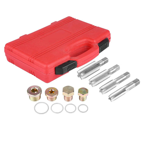 Awesome 64 Pc Oil Pan Thread Repair Kit For M13 M15 M17 M20 Sump Gearbox Drain Plugs With Taps Copper Washers Hardened Steel Durability Fix Stripped Threads Easy Install Fast Action red case with taps, plugs and washers