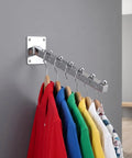 Heavy Duty Wall Mount Clothes Rack With Waterfall Hooks Four Piece Aluminum Coat Hanger System Space Saving With Six Ball Slatwall Hangers