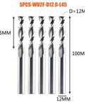 Heavy Duty Solid Carbide 2 Flute Up Cut Spiral Router Bits 5 Piece Set For Slick Wood Carving And Cnc Milling Jobs That Slice Clean Through Lumber Like A Hot Knife, 12mm diameter, 100mm length.