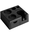 Slick Coffee Tamper Holder Portafilter Stand Tight Tamping Station Organizer For Home Baristas in black ABS material.