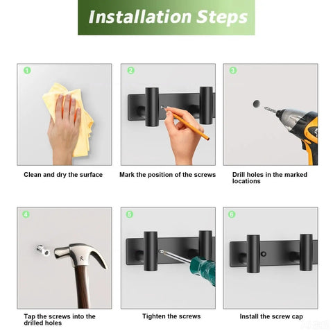 Installation steps for Heavy Duty Stainless Steel Wall Mounted Coat Rack With 3 Hooks Built To Last In Black Finish