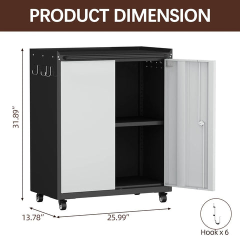 Heavy Duty Steel Tool Chest On Wheels With Locking Doors Rolling Garage Cabinet With Adjustable Shelves Mobile Storage Cabinet For Workshop Basement Warehouse Utility Room Grey, 31.89x25.99x13.78 in