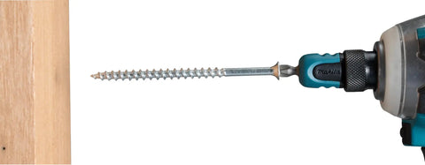 Impact Driver Bit Set Premier Mag Boost Magnetic Bits For High Torque All Fastening Jobs shown driving a long screw into wood.