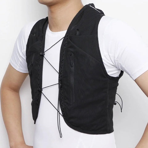 Hydration Vest For Hiking And Trail Running With 2L Bladder Lightweight Nylon TPU Water Pack For Men And Women Hands Free Hydration Durable Outdoor Gear Black Large on a person