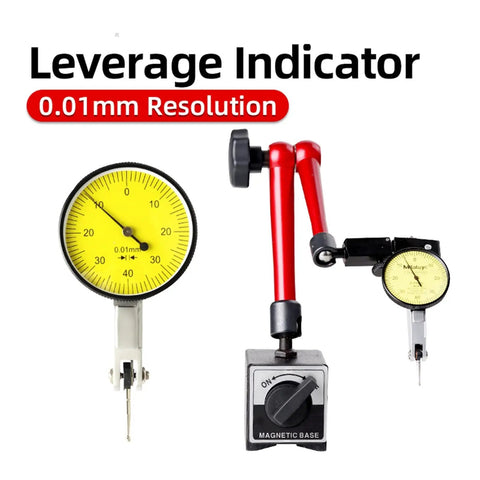 Leverage Indicator 0.01mm Resolution, Pro Grade Dial Indicator With Magnetic Holder And Bore Gauge Stand, magnetic base