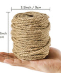 5mm Jute Rope 100 Feet 4-Ply Twisted Beefy Heavy Duty Thick Twine on a hand with measurements, perfect for crafting and gardening.