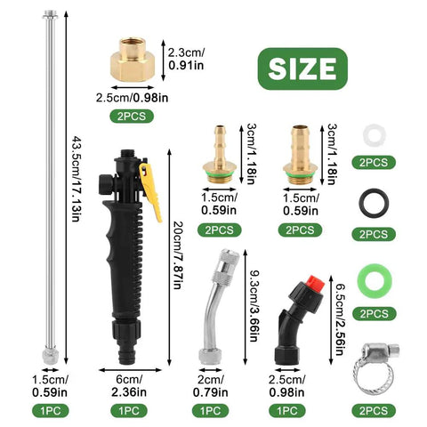 28 Inch Sprayer Wand With Universal Hose Fittings Brass Barbs For One Quarter Inch And Three Eighths Inch Hoses Stainless Steel Nozzle Shut Off Valve Clamps And Quick Connector Replacement with size chart