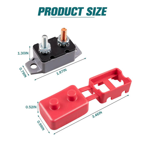 Two Pack 30A DC Circuit Breaker With Auto Reset For 12V And 24V Systems, Thermal Overcurrent Protection, Rugged Auto Reset Design, Easy Install With 10 32 Terminal Block, Perfect For Auto Marine RV Wiring And Power Circuits, size diagram