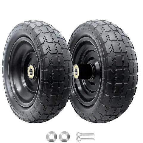 Flat Free 10 Inch Solid Replacement Tire And Wheel For Cart Dolly Hand Truck Generator Lawn Mower Garden Wagon With 5/8 Inch Axle Bore