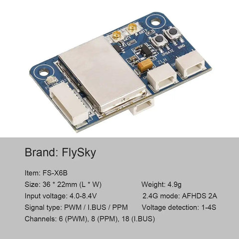 24G PWM PPM IBus Receiver For FPV Racing Drones with AFHDS 2A Protocol, FS-X6B module, dual antenna, voltage readout compatibility