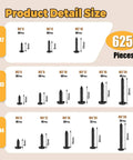 625 Pcs 14 Size Self Tapping Screws Set For Plastic And Metal M2 M3 M4 Phillips Pan Head Black Carbon Steel Cross Recessed Round Head Assortment Kit Plus Heavy Duty size chart