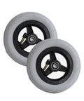 Absolute Game Changer 6 Inch Wheelchair Front Wheel Replacement With Plush Pneumatic Rubber Tires For Manual Chairs Featuring Anti Slip Pneumatic Casters And Zero Hassle Bolt On Upgrade Set pair of 6 inch gray pneumatic wheels with black spokes