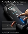 Top Tier Level 1 And Level 2 EV Charger Featuring A Hella Fast 40 Amp Charge Rate With A Roomy 20 Foot Cable Designed for Daily Drivers Craving Hassle Free Home Charging Plus Nema 14 50 And 5 15 Outlet Adapters Included showing physical buttons and display.
