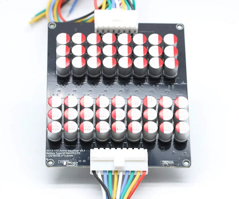 Heavy Duty Active Equalizer Balancer Module For 13S 14S 15S 16S 17S Lithium Batteries showing PCB layout with wires and capacitors.
