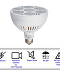 PAR38 LED Spotlight Bulb 10000K Cool White 45 Degree Beam, no flicker, no UV, suitable for CCTV, universal voltage