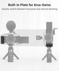 Z fc Handgrip L Shape Grip Holder for Nikon Z fc Camera with Retro Side Handle shown in use with Arca-Swiss plate and accessories.
